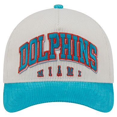Men's New Era Cream/Aqua Miami Dolphins Throwback Two-Tone Sided Corduroy 9FORTY A-Frame Adjustable Hat