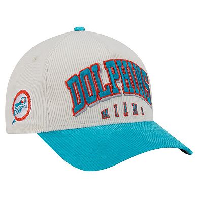 Men's New Era Cream/Aqua Miami Dolphins Throwback Two-Tone Sided Corduroy 9FORTY A-Frame Adjustable Hat