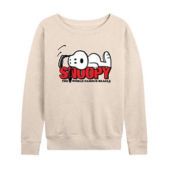Women's Peanuts Snoopy The World Famous Beagle French Terry Long Sleeve Tee