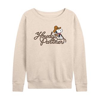 Women's Peanuts Howdy Partner Snoopy French Terry Long Sleeve Tee