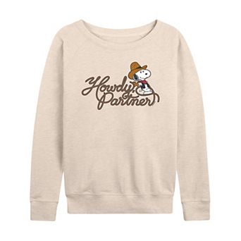 Women's Peanuts Howdy Partner Snoopy French Terry Long Sleeve Tee