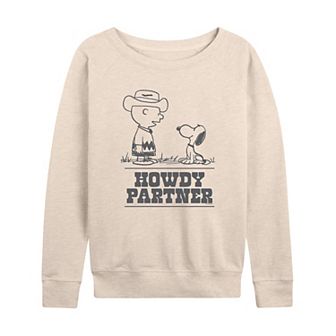 Women's Peanuts Charlie & Snoopy Howdy Partner French Terry Long Sleeve Tee