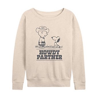 Women's Peanuts Charlie & Snoopy Howdy Partner French Terry Long Sleeve Tee