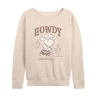 Women's Peanuts Howdy Charlie Brown French Terry Long Sleeve Tee