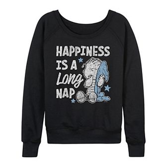 Women's Peanuts Happiness Is A Long Nap French Terry Long Sleeve Tee