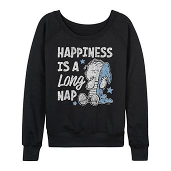 Women's Peanuts Happiness Is A Long Nap French Terry Long Sleeve Tee