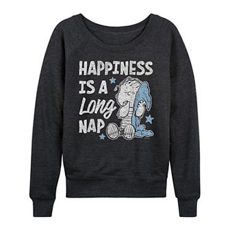 Women's Peanuts Happiness Is A Long Nap French Terry Long Sleeve Tee