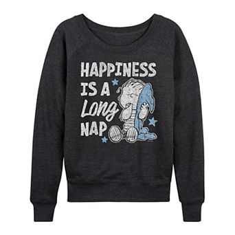 Women's Peanuts Happiness Is A Long Nap French Terry Long Sleeve Tee
