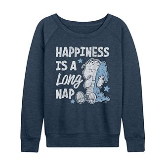 Women's Peanuts Happiness Is A Long Nap French Terry Long Sleeve Tee