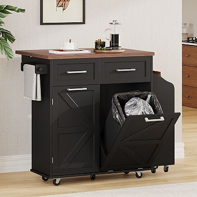 Merax 47.2" Farmhouse Kitchen Island with Drop Leaf, Kitchen Storage Island with Removable Side Rack