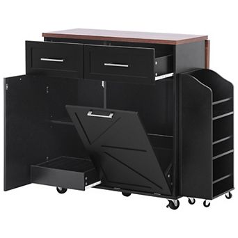 Merax 47.2" Farmhouse Kitchen Island with Drop Leaf, Kitchen Storage Island with Removable Side Rack