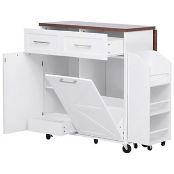 Merax 47.2" Farmhouse Kitchen Island with Drop Leaf, Kitchen Storage Island with Removable Side Rack