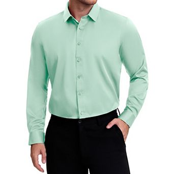 Men's Point Collar Long Sleeve Button Down Solid Color Formal Dress Shirts