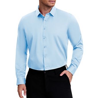 Men's Point Collar Long Sleeve Button Down Solid Color Formal Dress Shirts