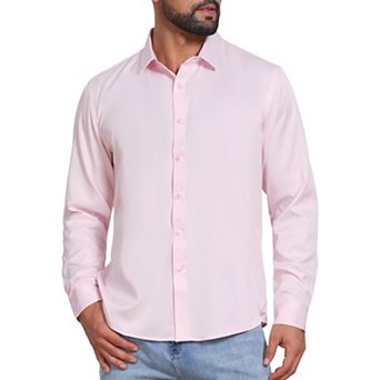 Men's Point Collar Long Sleeve Button Down Solid Color Formal Dress Shirts