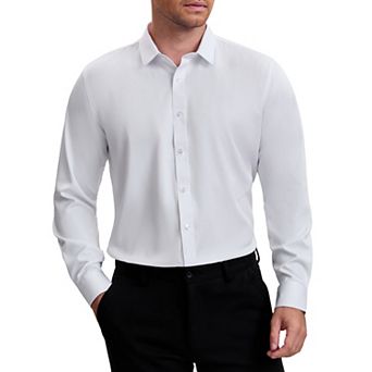 Men's Point Collar Long Sleeve Button Down Solid Color Formal Dress Shirts