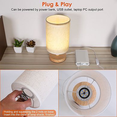 Bedroom Warm White Bedside Lamp Modern USB Plug Lantern with 32.5in Cord for Nightstand