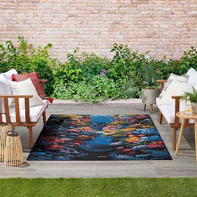 Nourison Color Splash Ocean Indoor/Outdoor Flatweave Rug