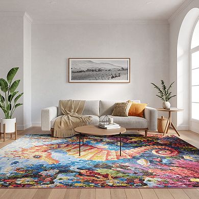 Nourison Color Splash Seahorse Indoor/Outdoor Flatweave Rug