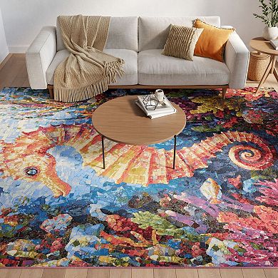 Nourison Color Splash Seahorse Indoor/Outdoor Flatweave Rug