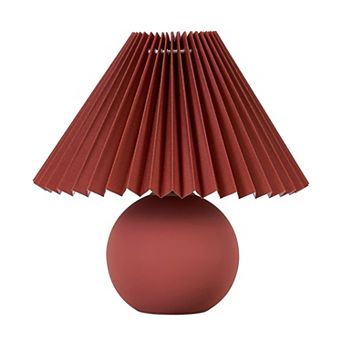 Serena 10" Retro Inspired Ceramic LED Table Lamp with Red Fabric Pleated Shade