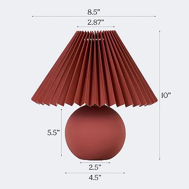 Serena 10" Retro Inspired Ceramic LED Table Lamp with Red Fabric Pleated Shade