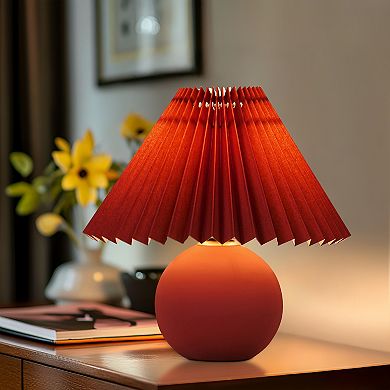Serena 10" Retro Inspired Ceramic LED Table Lamp with Red Fabric Pleated Shade