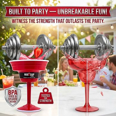 15 Oz Red Margarita Cup with Stem, Durable, Unbreakable, Fit for Cocktails & Mocktails & Parties