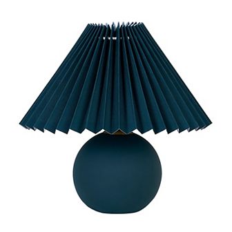 Serena 10" Retro Inspired Ceramic LED Table Lamp with Blue Fabric Pleated Shade