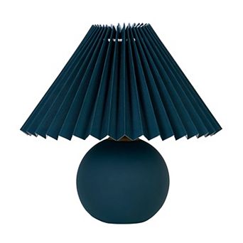 Serena 10" Retro Inspired Ceramic LED Table Lamp with Teal Fabric Pleated Shade