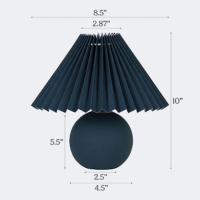 Serena 10" Retro Inspired Ceramic LED Table Lamp with Blue Fabric Pleated Shade