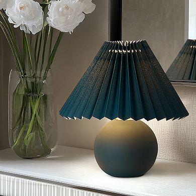 Serena 10" Retro Inspired Ceramic LED Table Lamp with Blue Fabric Pleated Shade