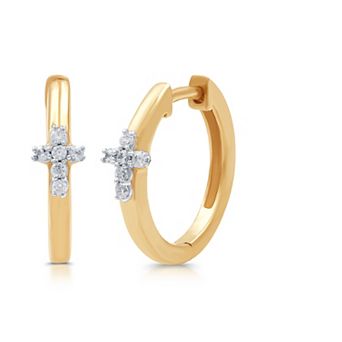 Diamond Essentials Sterling Silver 1/4 Carat T.W. Lab Grown Diamond Cross Hoop Earrings