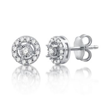 Diamond Essentials Sterling Silver 1/4 Carat T.W. Lab Grown Diamond Halo Stud Earrings