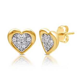 Diamond Essentials 14k Gold Flash Plated 1/4 Carat T.W. Lab Grown Diamond Heart Cluster Stud Earrings