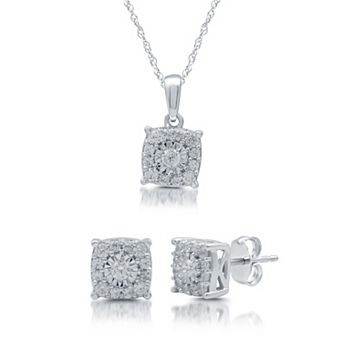 Diamond Essentials Sterling Silver 3/4 Carat T.W. Lab Grown Diamond Pendant Necklace & Earring Set