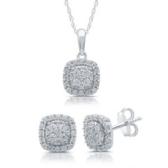 Diamond Essentials Sterling Silver 1 Carat T.W. Lab Grown Diamond Pendant Necklace & Earring Set