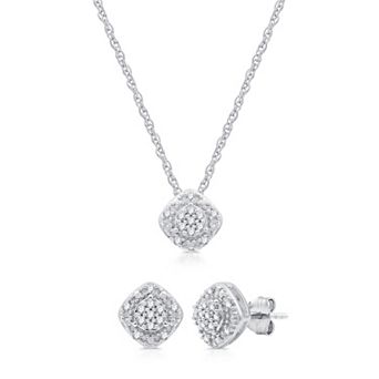 Diamond Essentials Sterling Silver 1/4 Carat T.W. Lab Grown Diamond Pendant Necklace & Earring Set