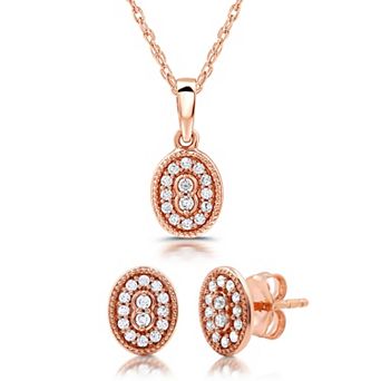 Diamond Essentials Rose Gold Tone 1/3 Carat T.W. Lab Grown Diamond Oval Pendant Necklace & Earring Set