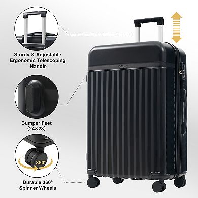 Merax Front Opening Luggage Set 3 Piece, Hardside Carry on Suitcase with USB Port