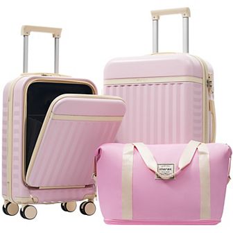 Merax Front Opening Luggage Set 3 pc Hardside Carry on Suitcase with USB Port