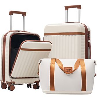 Merax Front Opening Luggage Set 3 pc Hardside Carry on Suitcase with USB Port