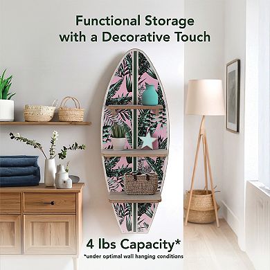 American Art Décor Tropical Palm Leaves Surfboard Wall Shelf