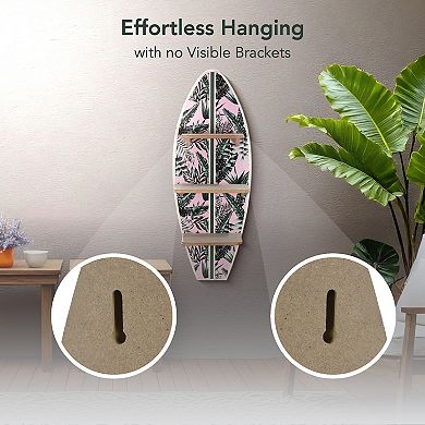 American Art Décor Tropical Palm Leaves Surfboard Wall Shelf