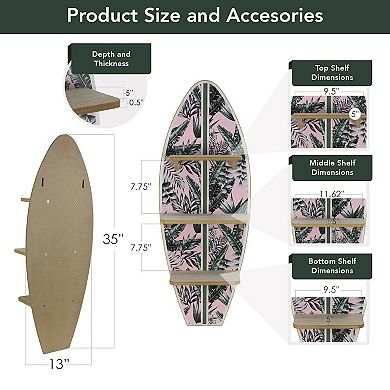 American Art Décor Tropical Palm Leaves Surfboard Wall Shelf