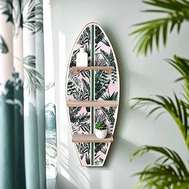 American Art Décor Tropical Palm Leaves Surfboard Wall Shelf