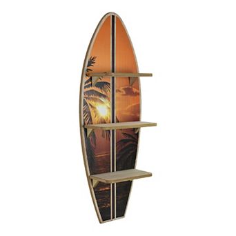 American Art Décor Hawaiian Sunset Surfboard Wall Shelf