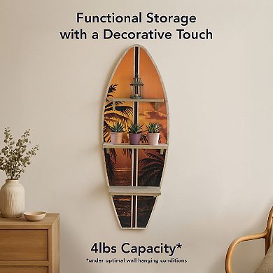 American Art Décor Hawaiian Sunset Surfboard Wall Shelf
