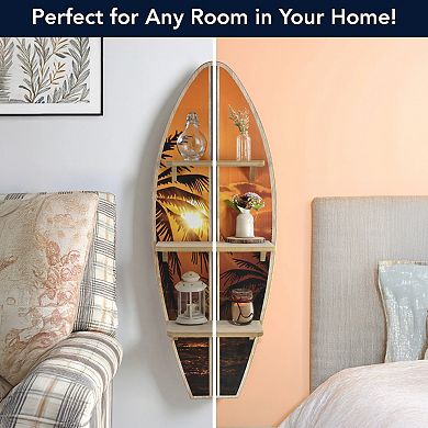American Art Décor Hawaiian Sunset Surfboard Wall Shelf