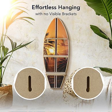 American Art Décor Hawaiian Sunset Surfboard Wall Shelf